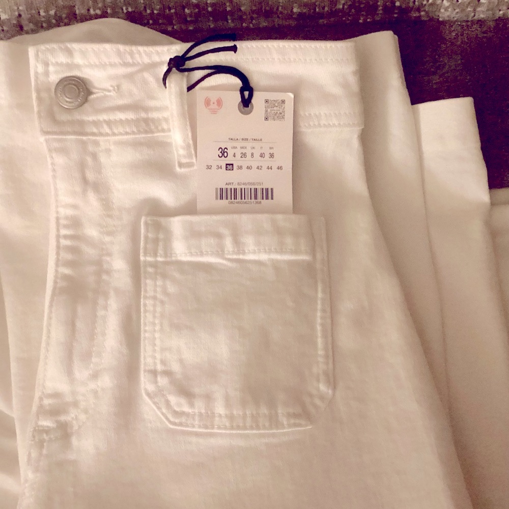 Zara White Patch Pocket Wide Leg Jeans US size 4 or 26 - Picture 4 of 5